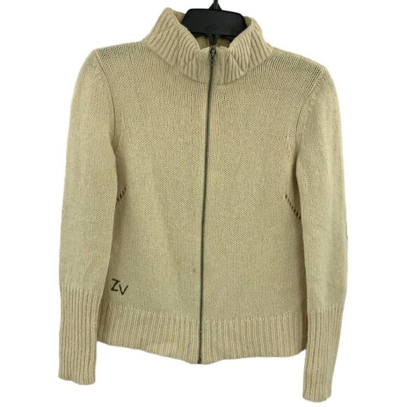 Zadig and Voltaire Embroidered Skull Elbow Full Zip Cardigan Sweater Size 12/14 - Picture 1 of 7